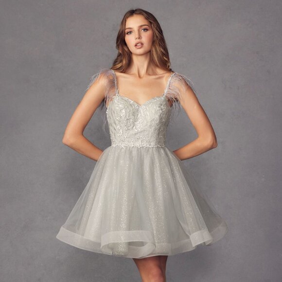 NEW SHORT OFF SHOULDER SLEEVELESS BABY DOLL DRESS EMBROIDERED WITH LACE JT 881